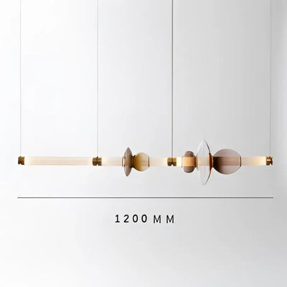 DecorBites luna glass tube chandelier with amber glass discs and polished brass accents for kitchen or dining lighting