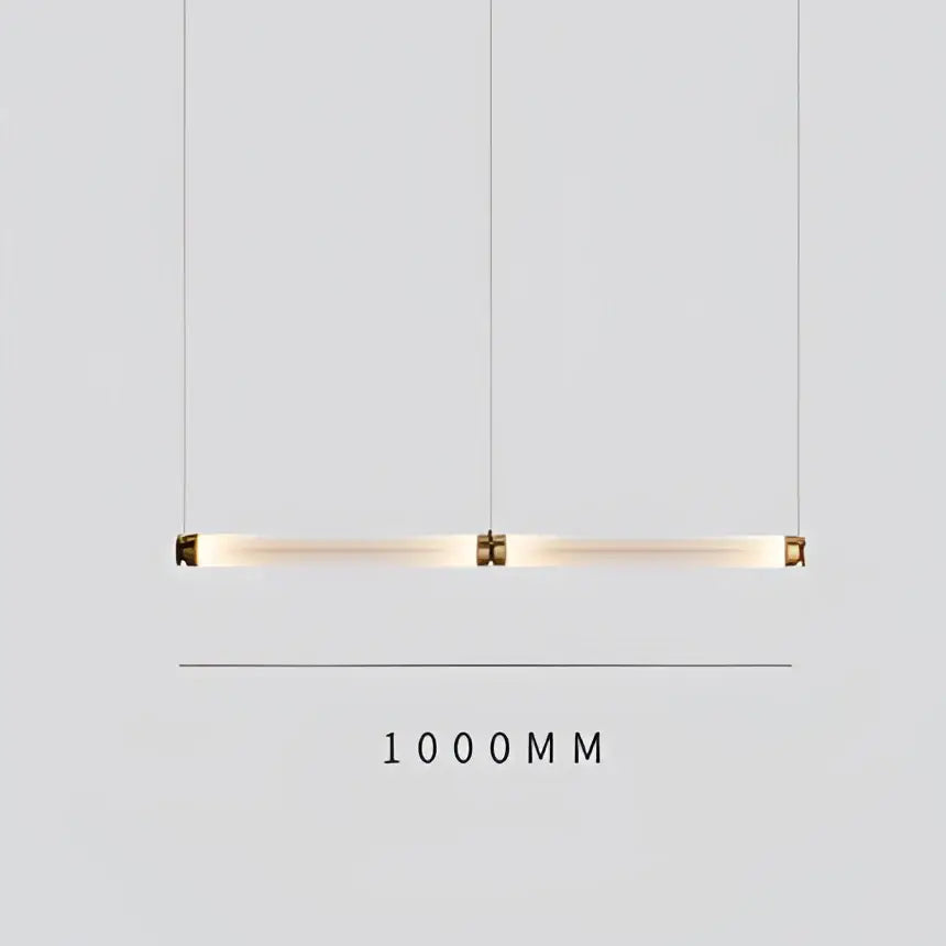 DecorBites luna glass tube chandelier with warm glow and minimalist brass-finished ends for kitchen or dining lighting