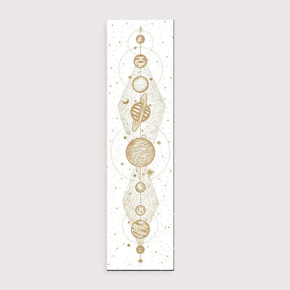 A vertical decorbites lunar eclipse canvas print with gold-toned planets and stars on white for lunar eclipse moon decor