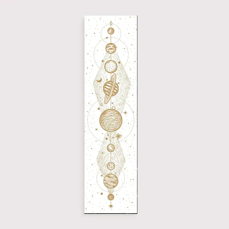 A vertical decorbites lunar eclipse canvas print with gold-toned planets and stars on white for lunar eclipse moon decor