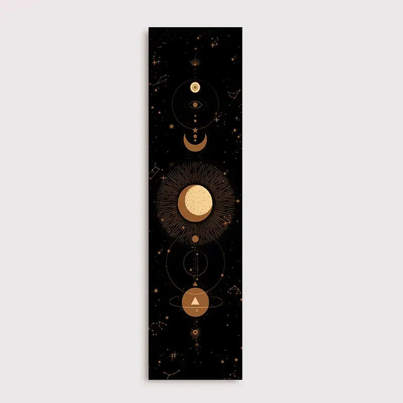 Black vertical canvas print featuring gold and beige celestial symbols for decorbites lunar eclipse moon decor