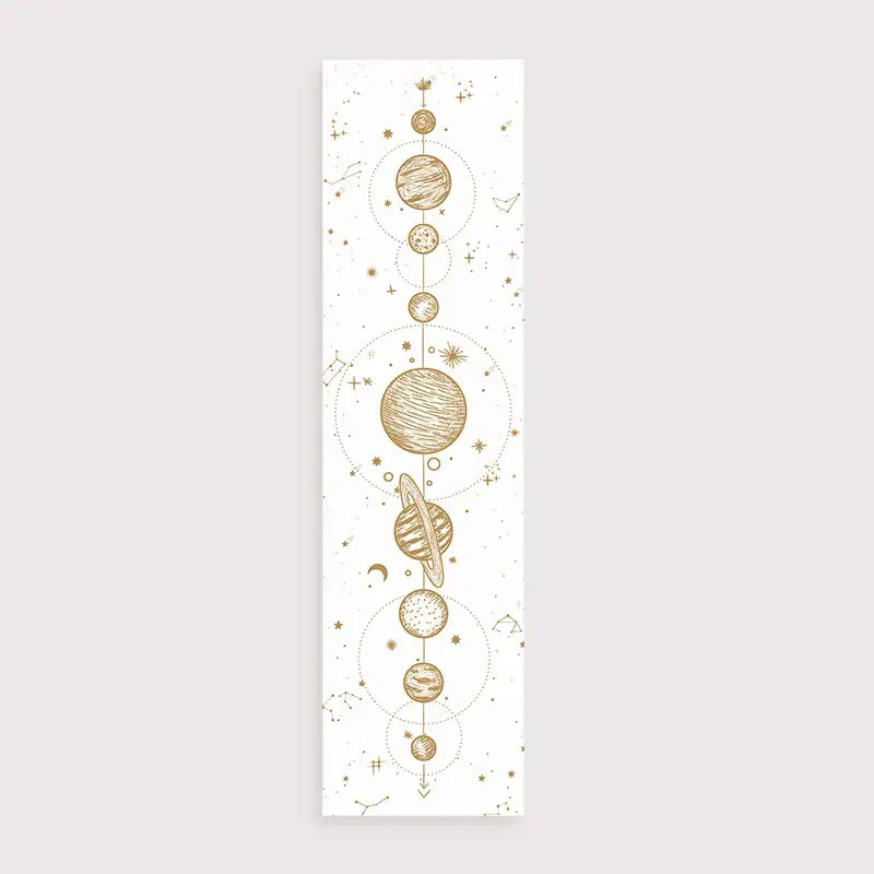 Vertical rectangular canvas print with decorbites lunar eclipse celestial design featuring gold planets stars on white background