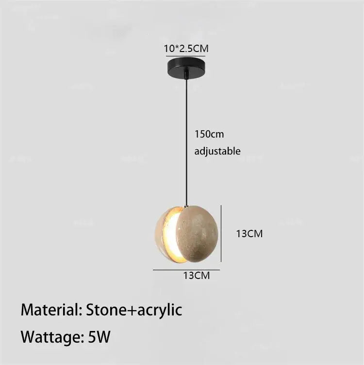 Decorbites lunar stone small bedroom stone pendant chandelier with matte stone acrylic finish and adjustable black cord