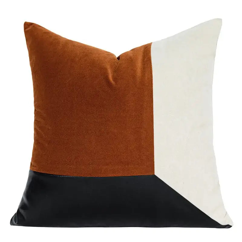 A modern rust velvet white and black luxe flannelette leather cushion cover from decorbites for stylish home decor
