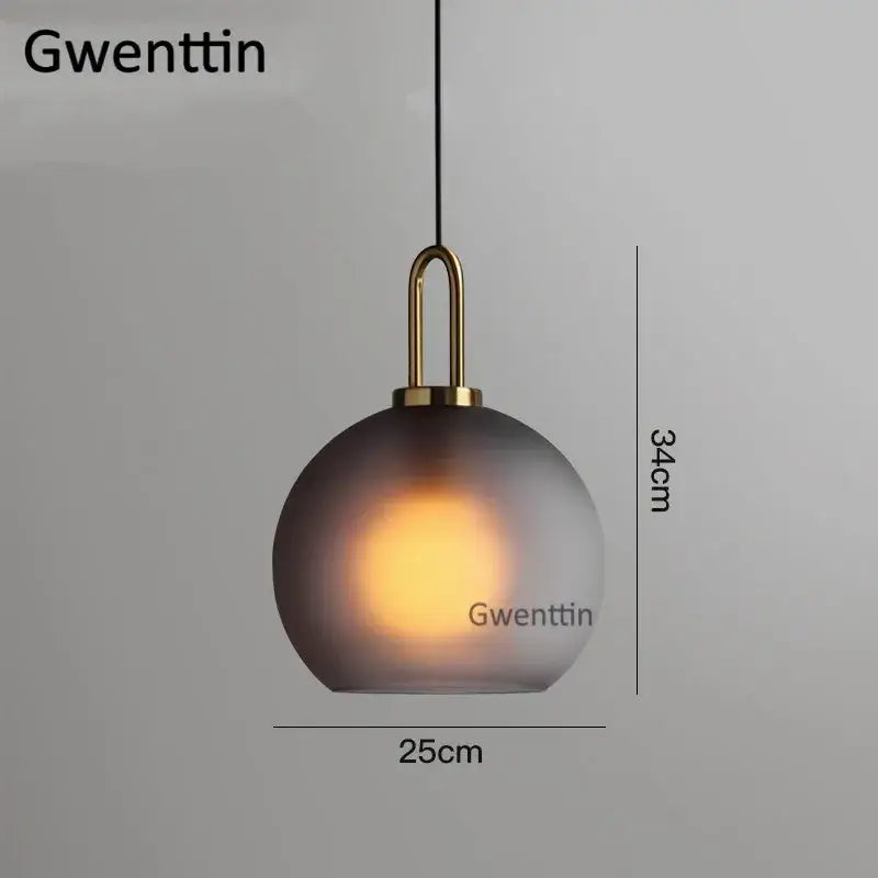 Decorbites luxe glass ball pendant light with frosted gradient glass shade and brass-finished metal hardware for home decor