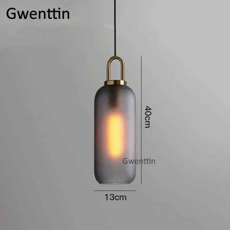 Decorbites luxe glass ball pendant light with frosted gray glass cylinder and brass hardware for home art decor