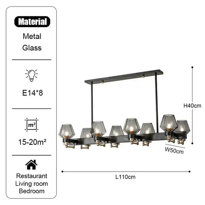 Decorbites luxe glass chandelier black metal and glass with eight e14 bulbs for modern retro living room lighting