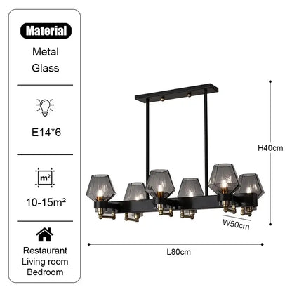 Black metal and glass decorbites luxe glass chandelier with six e14 bulbs for modern retro living room lighting fixtures