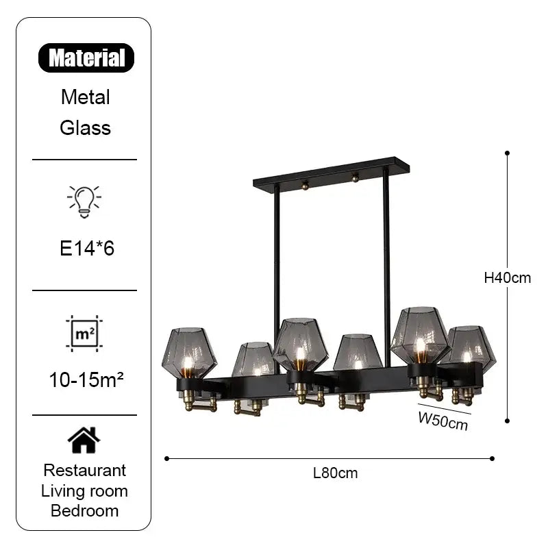 Black metal and glass decorbites luxe glass chandelier with six e14 bulbs for modern retro living room lighting fixtures
