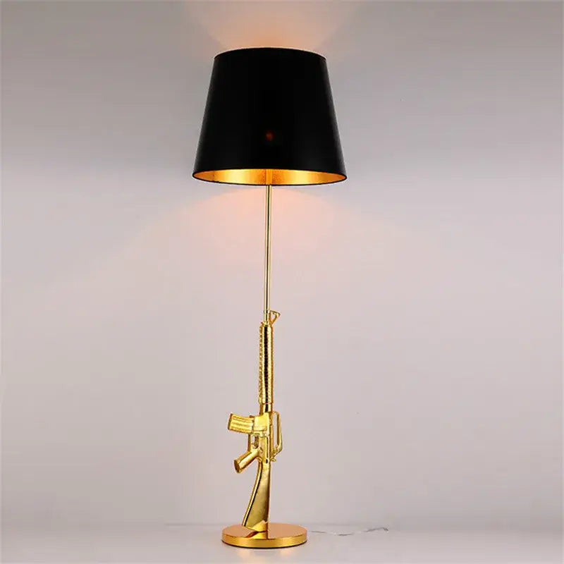 DecorBites luxe gold AK47 floor lamp with black drum shade and gold interior LED floor lamp for modern rooms