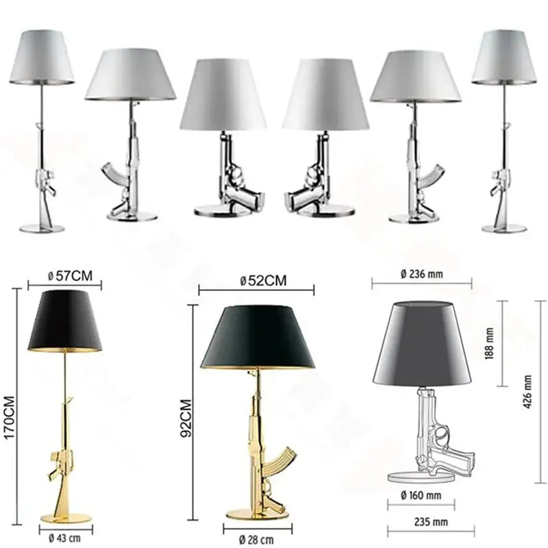 DecorBites™ luxe gold and silver ak47 led floor lamps with metallic finish and matching shades for modern decor