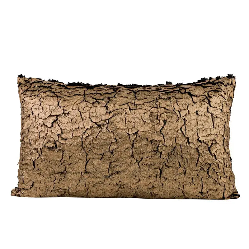 Rectangular cushion cover with textured bark-like surface in earthy brown tones from decorbites luxe gold collection
