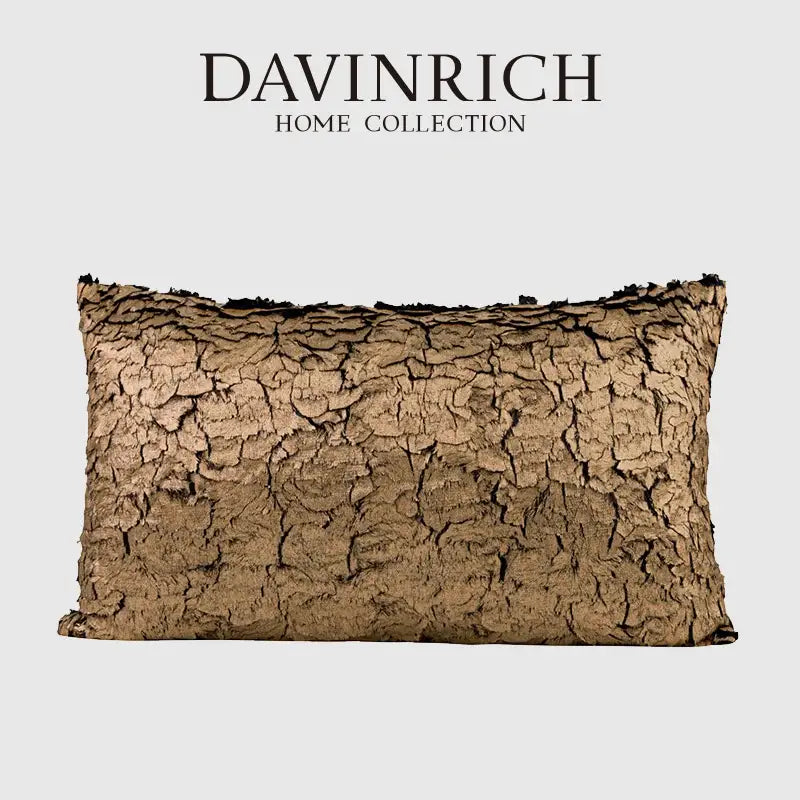 Brown textured cushion cover with bark-like surface from decorbites luxe gold foil fabric texture collection