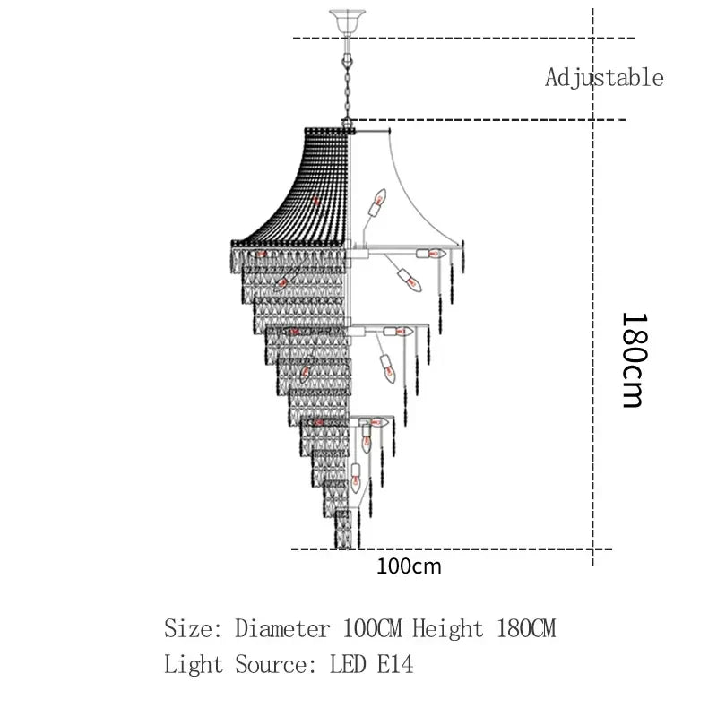 DecorBites™ Luxe Golden Crystal Chandelier for Hotel Lobby, Living Room & Staircase