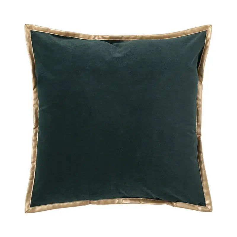 Deep emerald velvet cushion with gold satin border complementing decorbites luxe gray white cushion cover 45x45cm