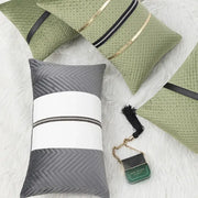 Gray and white chevron-patterned velvet cushion cover with black beaded stripe decorbites luxe gray for sofa decor