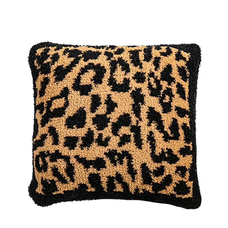 Decorbites™ luxe greyhound decorative pillow cover with black and tan textured leopard print fuzzy pillow cover