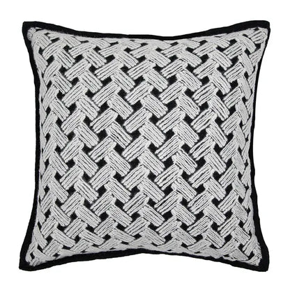 Black and white woven throw pillow with textured interlaced pattern from decorbites luxe hotel pillowcases collection