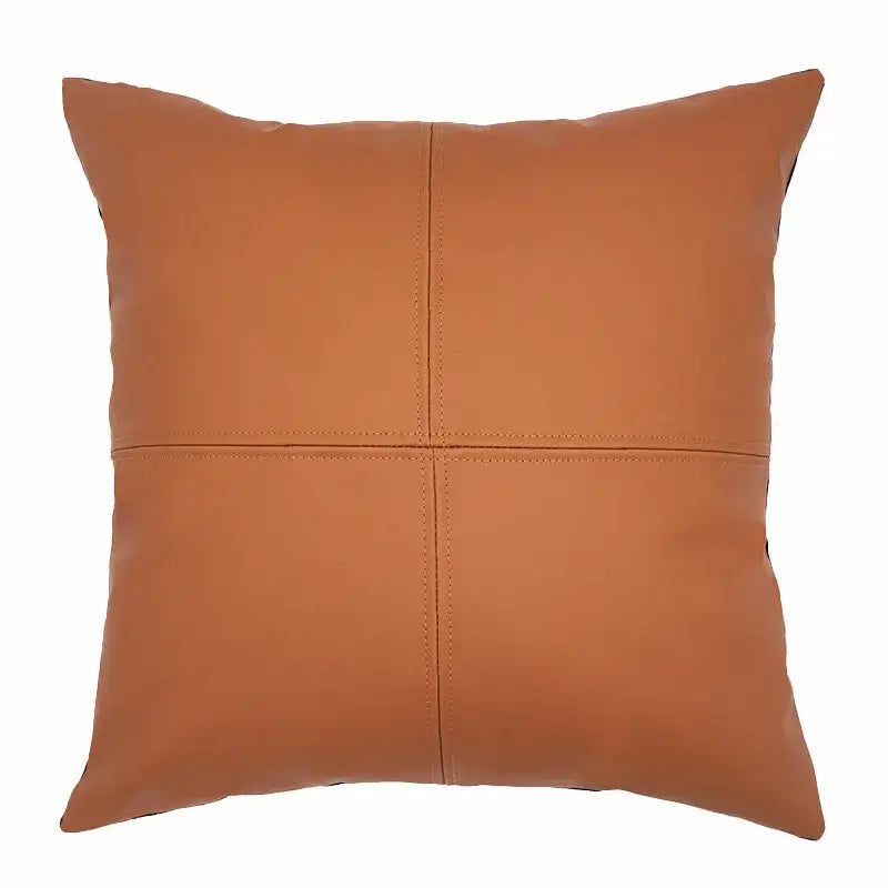 Tan leather throw pillow with quilted four-panel design from decorbites luxe hotel pillowcases collection for sofas