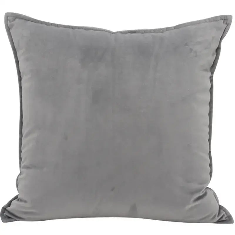 A plush square gray velvet throw pillow with textured surface and stitched edges from decorbites luxe hotel pillowcases