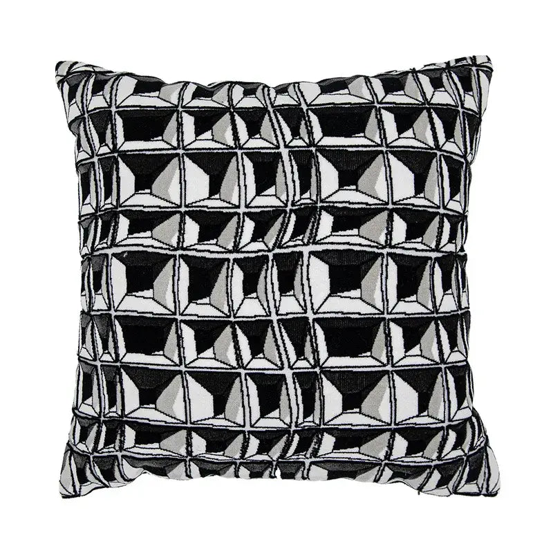 Black and white geometric patterned decorbites luxe hotel pillowcase with textured woven fabric for sofas and living rooms