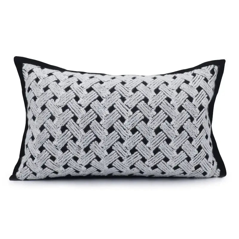 Decorbites luxe hotel black and white woven textile pillowcase with textured interlaced pattern for sofas and living rooms