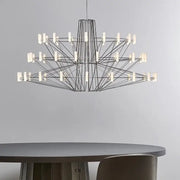 Modern geometric decorbites luxe iron wire round chandelier with black metal frame and white rectangular lights for living room