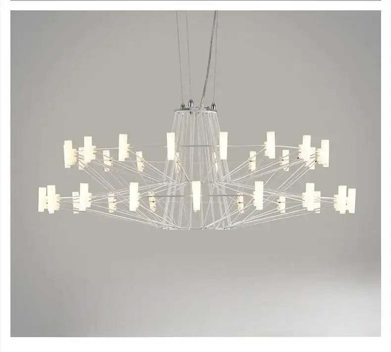 Modern white decorbites luxe iron wire round chandelier with sleek geometric rods for living and dining room lighting