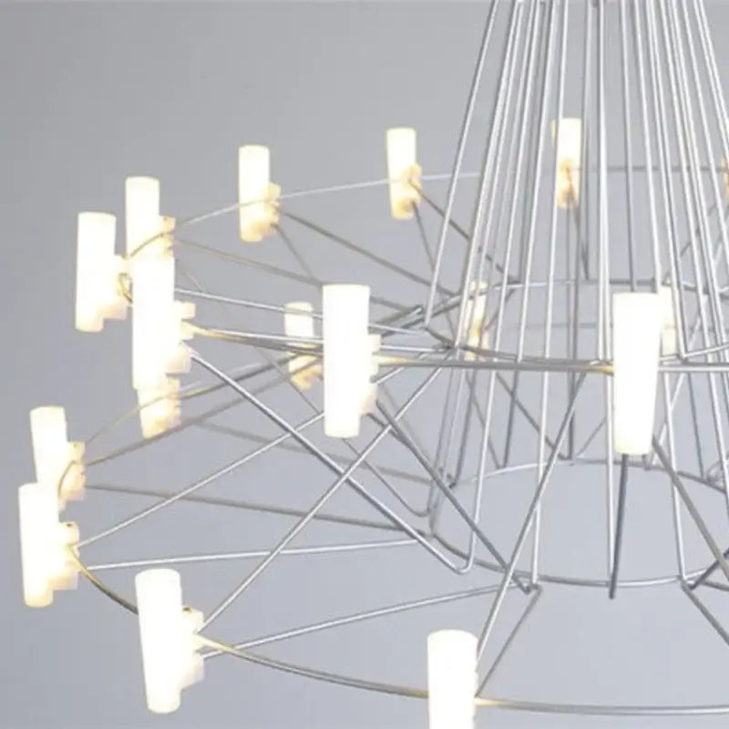 Modern geometric decorbites luxe iron wire round chandelier with slender metallic rods and frosted glass lights for living room