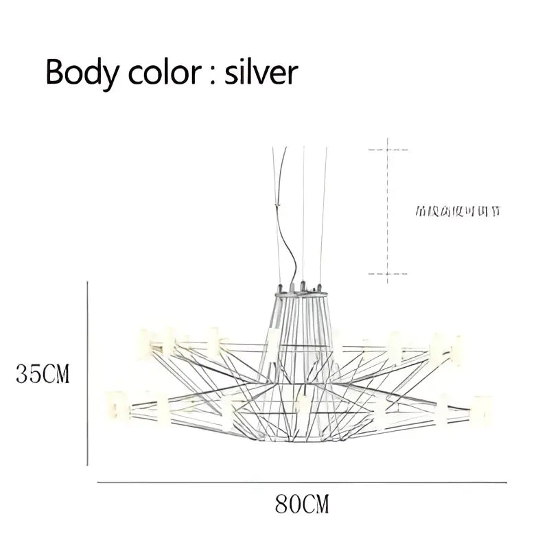 Silver geometric decorbites luxe iron wire round LED chandelier with adjustable hanging length for living and dining room