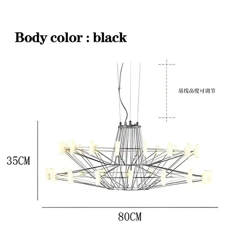 Black metal decorbites luxe iron wire round chandelier with adjustable hanging length and starburst design for living room