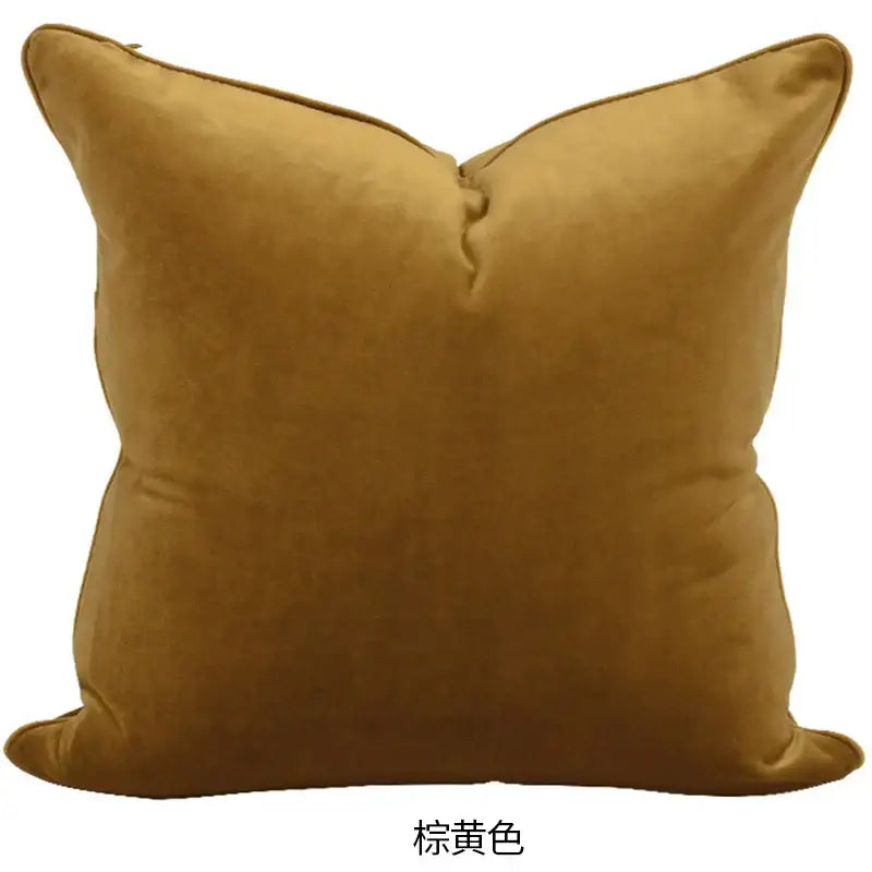 A plush square mustard yellow velvet cushion featuring decorbites luxe italy velvet pillowslip for sofa use