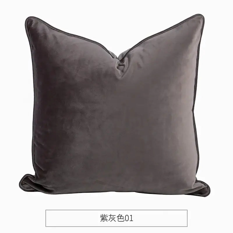A plush charcoal gray decorbites luxe italy velvet pillowslip with neatly stitched edges for living room sofa cushions