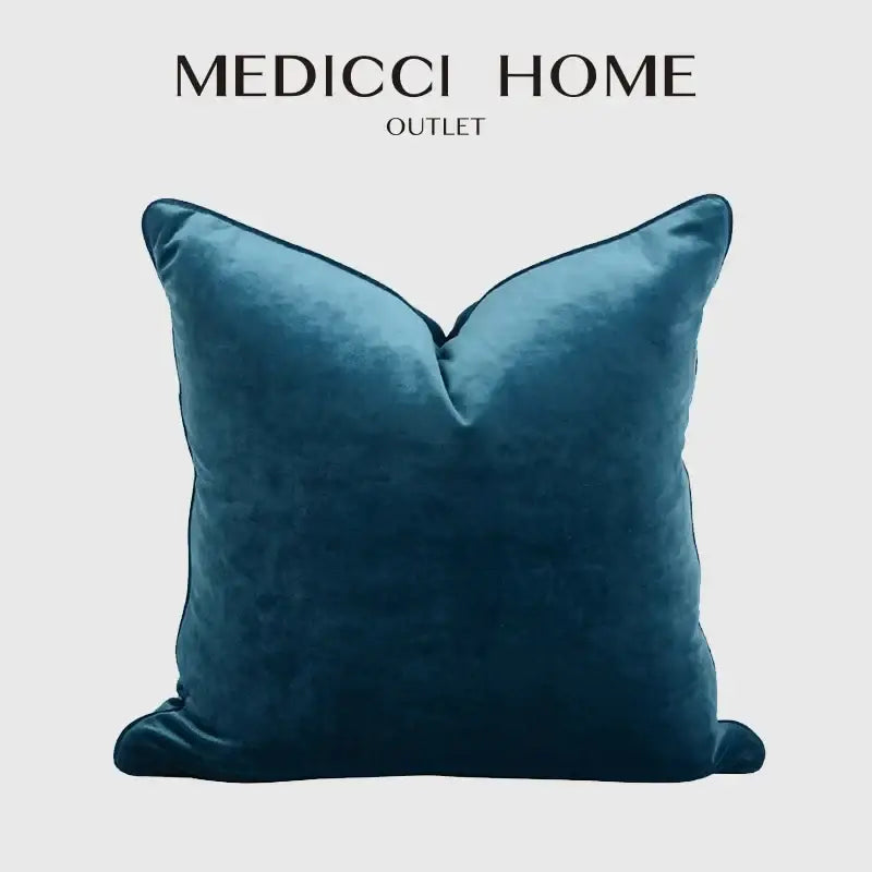 A plush teal velvet throw pillow from medici home outlet featuring decorbites luxe italy velvet pillowslip