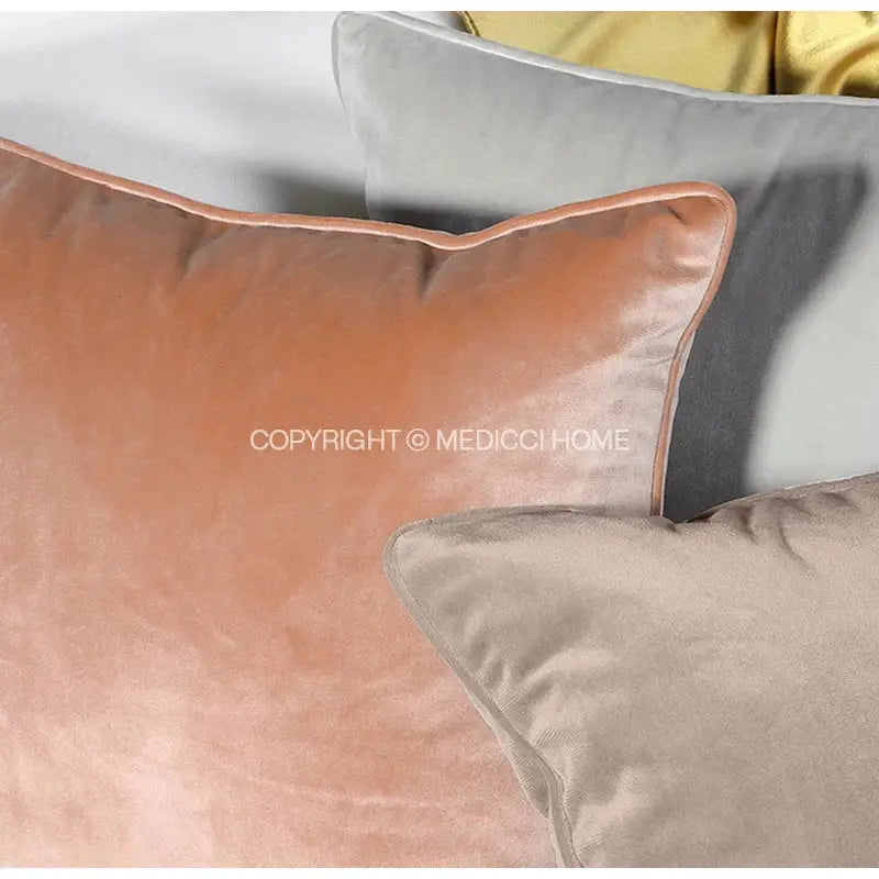 A soft dusty rose decorbites luxe italy velvet pillowslip with matching piping trim for living room sofa cushions