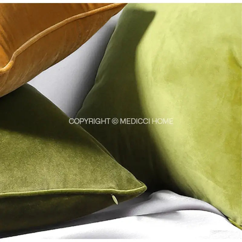Olive green velvet decorbites luxe italy pillowslip with soft plush texture and golden brown accents for living room sofa