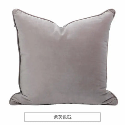 A plush square lavender-gray velvet cushion with stitched edges from decorbites luxe italy velvet pillowslip collection
