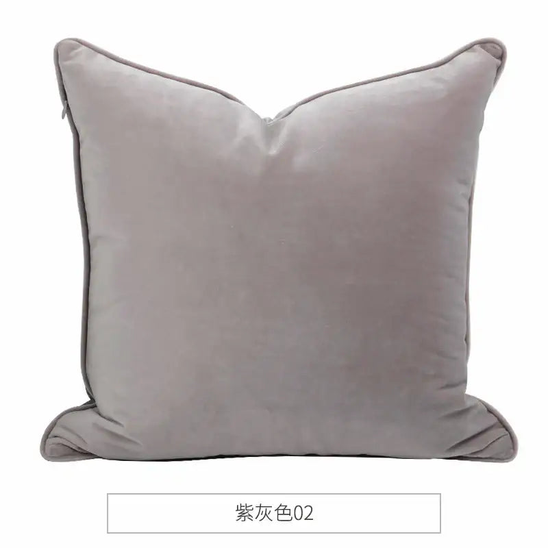 A plush square lavender-gray velvet cushion with stitched edges from decorbites luxe italy velvet pillowslip collection