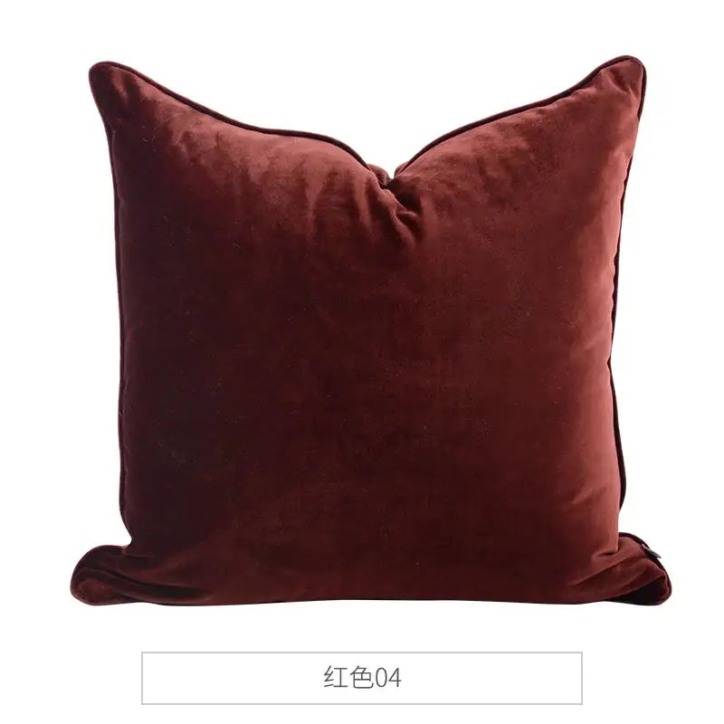 A plush burgundy velvet square cushion with decorbites luxe italy velvet fabric for living room sofas
