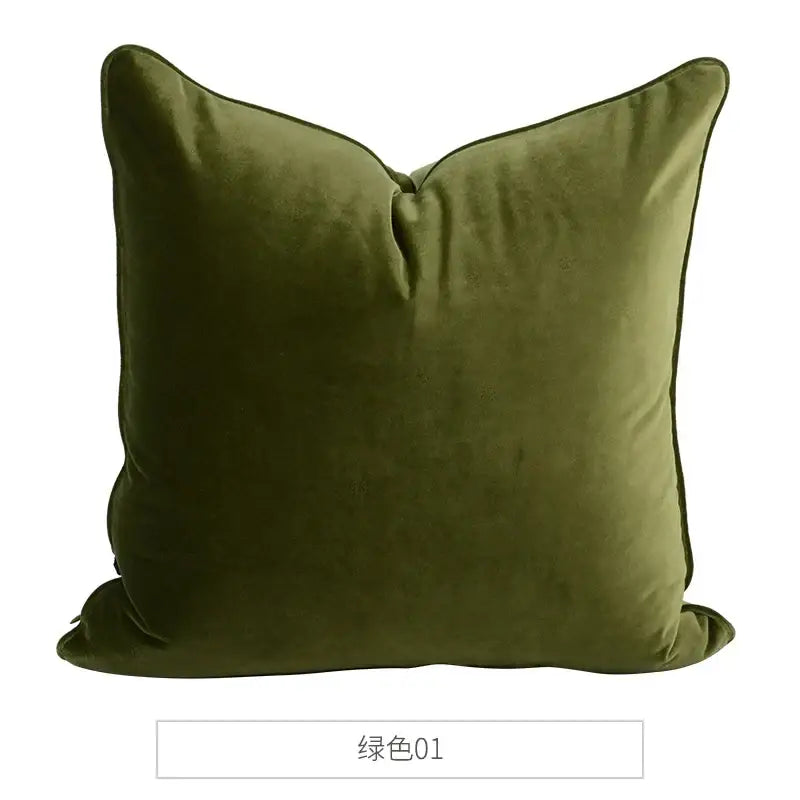 Olive green velvet throw pillow with soft plush texture and clean stitched edges decorbites luxe italy velvet pillowslip