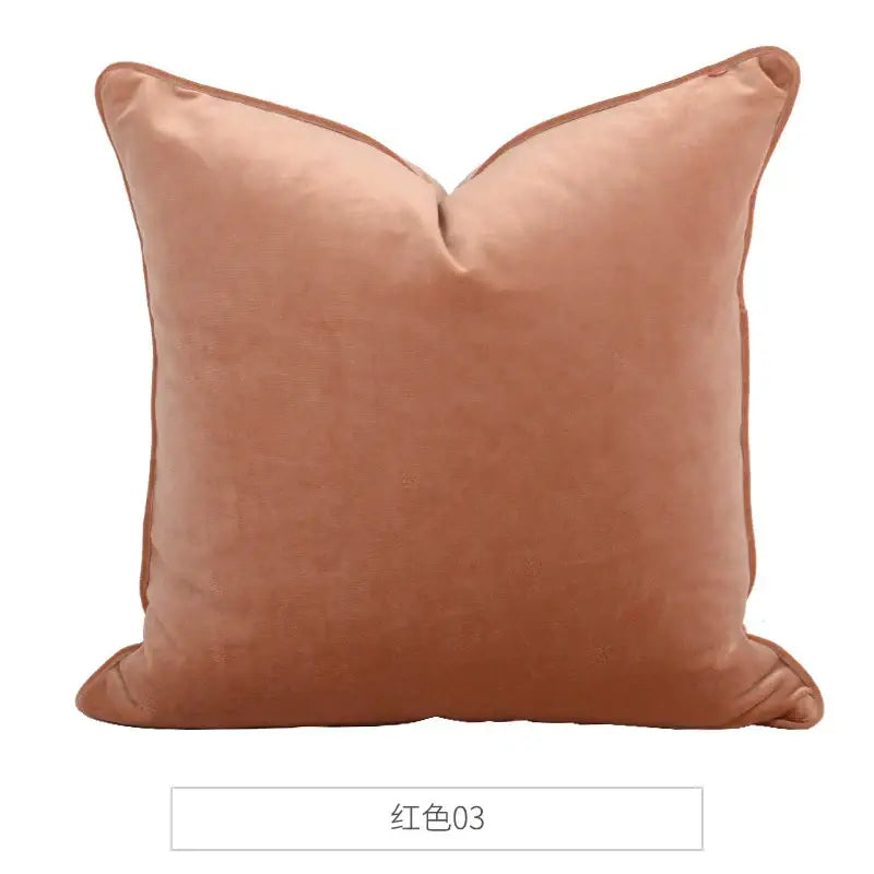 A plush terracotta decorbites luxe italy velvet square pillowslip with velvety texture and stitched edges for sofa cushions
