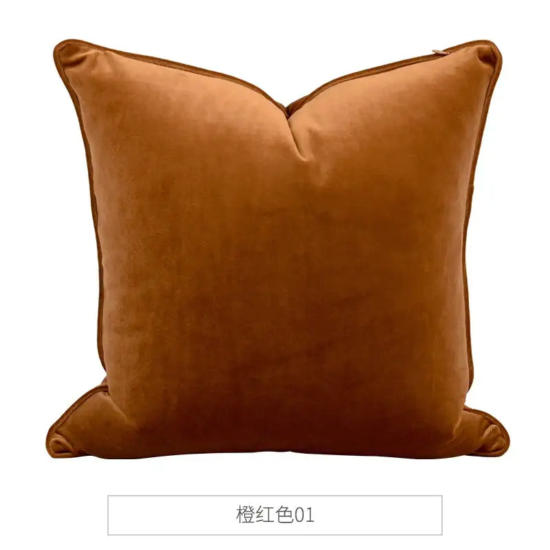 A plush burnt orange decorbites luxe italy velvet pillowslip cushion case with soft texture and neat stitching for sofa