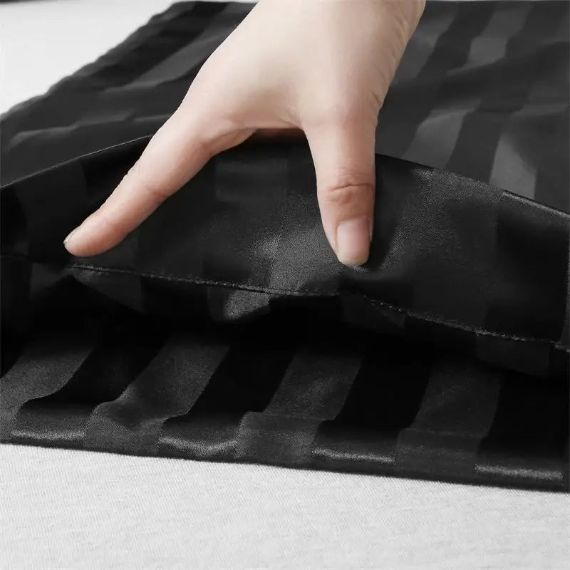 Decorbites™ luxe jacquard stripes black satin pillow cover set with subtle sheen and crisp parallel striped pattern
