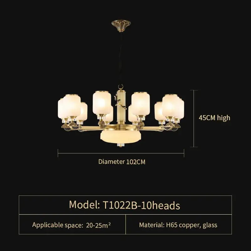 A classic brass decorbites luxe jade chandelier with ten frosted glass shades for living room villa and duplex hall