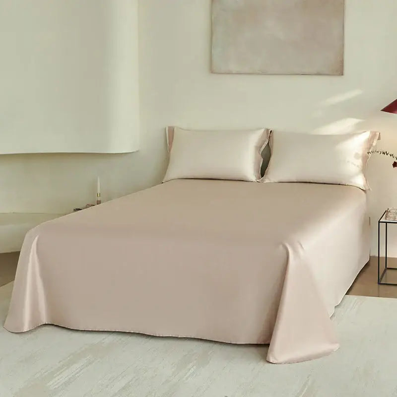Beige satin bedding set from decorbites luxe lace featuring a smooth glossy finish and 1000tc egyptian cotton material