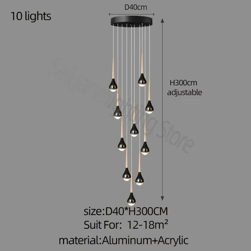 Black pendant decorbites luxe loft chandelier with ten teardrop lights on adjustable aluminum base for modern living spaces
