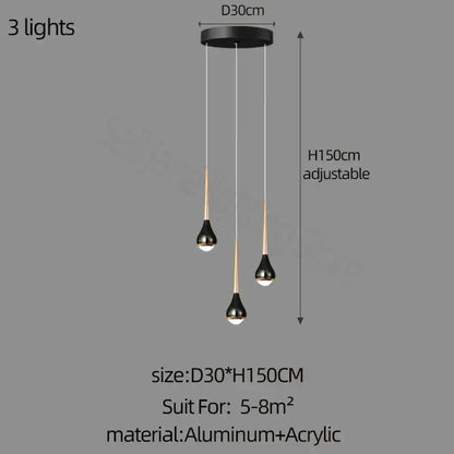 Black and gold pendant light with three adjustable teardrop bulbs from DecorBites Luxe Loft chandelier for modern spaces