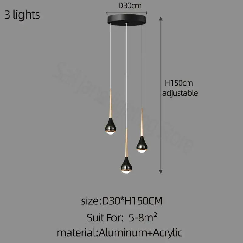 Black and gold pendant light with three adjustable teardrop bulbs from DecorBites Luxe Loft chandelier for modern spaces