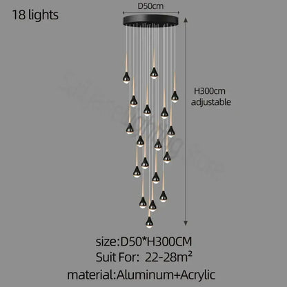 Black and gold decorbites luxe loft chandelier with 18 aluminum and acrylic drooping lights for modern living rooms