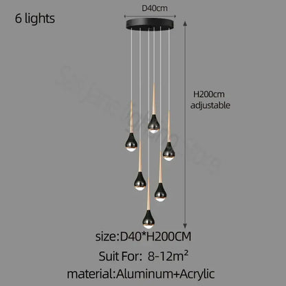 Black and gold decorbites luxe loft chandelier with six adjustable lights in Nordic modern style for living room or apartment
